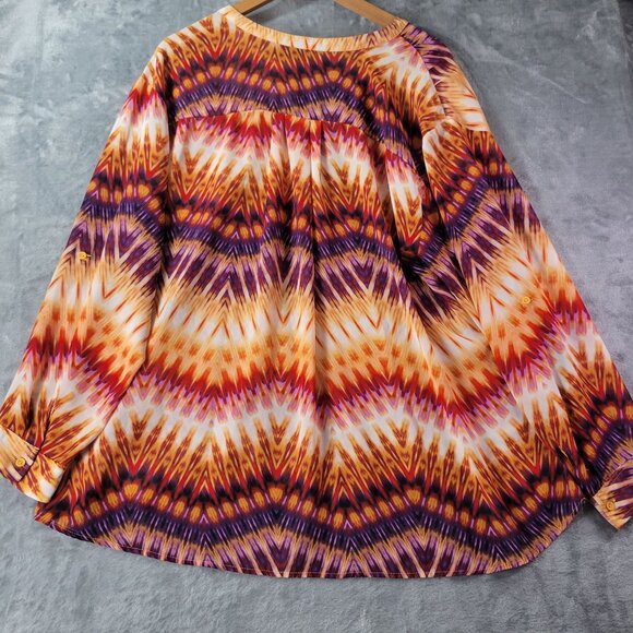 A.N.A A New Approach Women Blouse 2X Multicolor Geometric Print Long Sleeve Boho - Picture 7 of 10